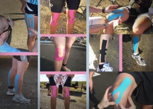 A collage of taping examples during a triathlon Dr. Trosclair co-sponsored.