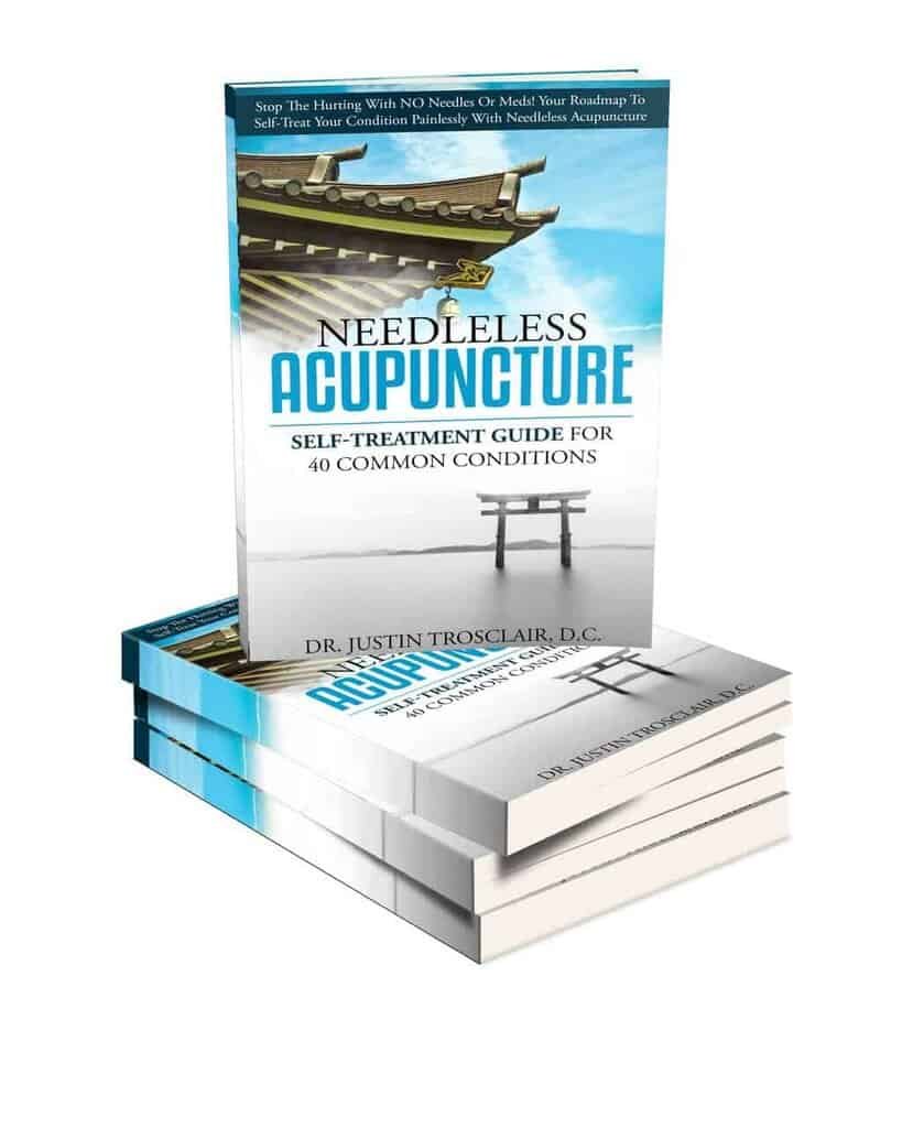 Needless Acupuncture self-treatment guide book for common conditions, focusing on chiropractic care and non-invasive therapy options by Dr. Justin Trosclair.