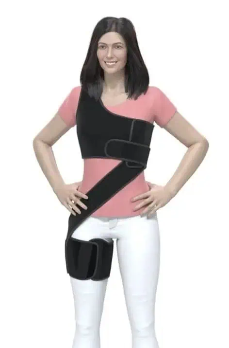 Young woman wearing a scoliosis brace for spinal support and correction, demonstrating treatment options available at Dr. Justin's Scoliosis Center of LA.