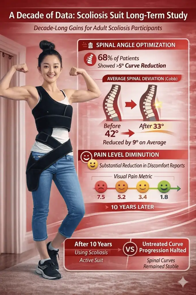 Woman flexing her arm showing strength, promoting scoliosis treatment and spinal health at Scoliosis Center of LA.