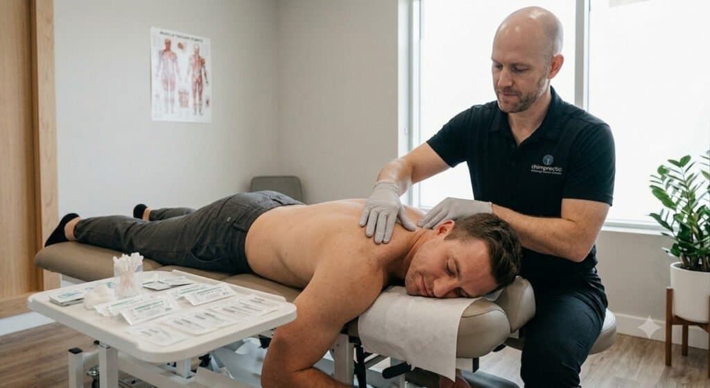 Chiropractor performing spinal adjustment on a patient with scoliosis in a modern clinic setting.