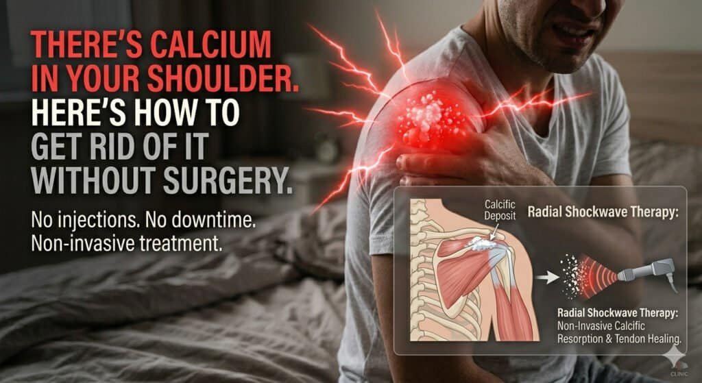 There's Calcium in Your Shoulder. Here's How to Get Rid of It Without Surgery. 1 Chiropractic treatment for shoulder calciums with shockwave therapy, cold laser, and scoliosis exercises at Scoliosis Center of LA.