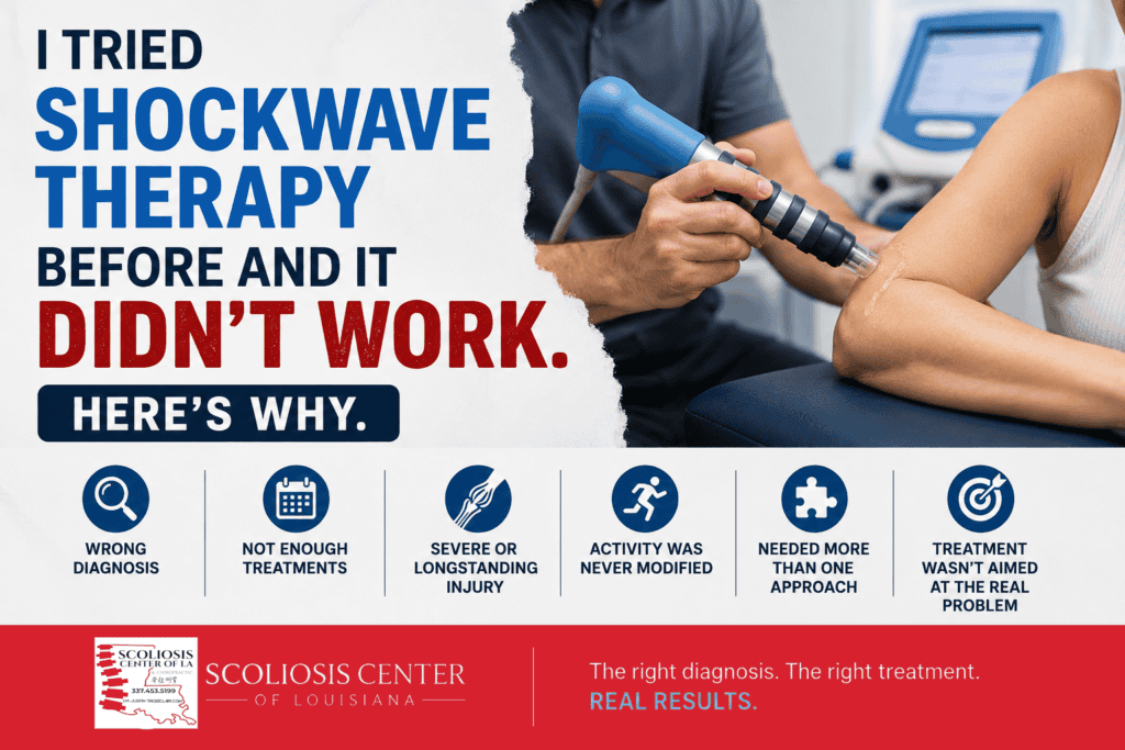 Chiropractic professional performing shockwave therapy on a patient's back at Scoliosis Center of LA.