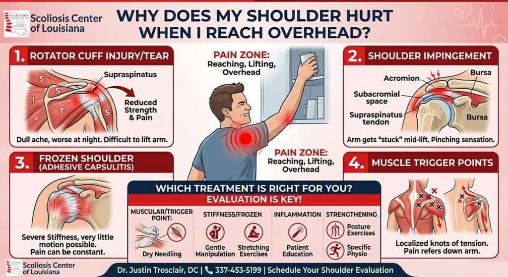 Chiropractic care for scoliosis and shoulder pain, including exercises, braces, and spinal decompression at Dr. Justin's clinic.